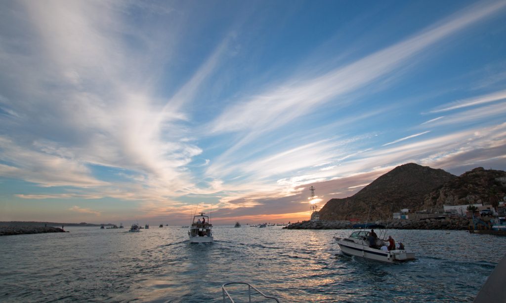 Fishing Boats in Cabo San Lucas, heading out to sea at sunrise