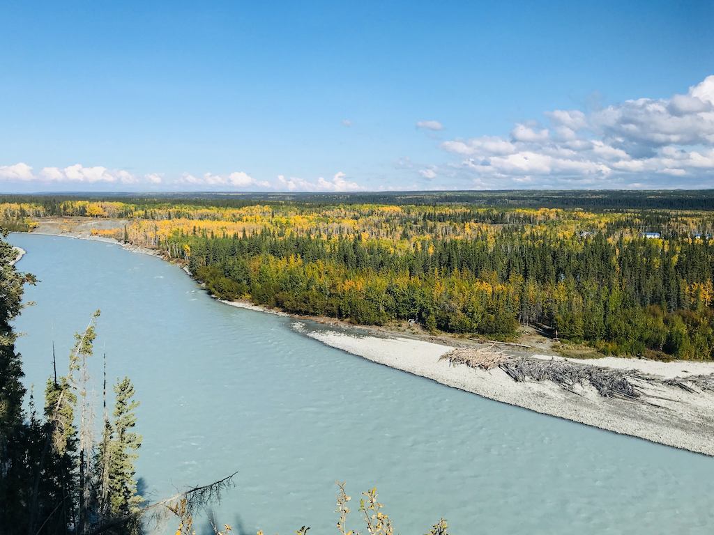 The Copper River as seen in summer, providing excellent Salmon fishing in Alaska on a clear day.